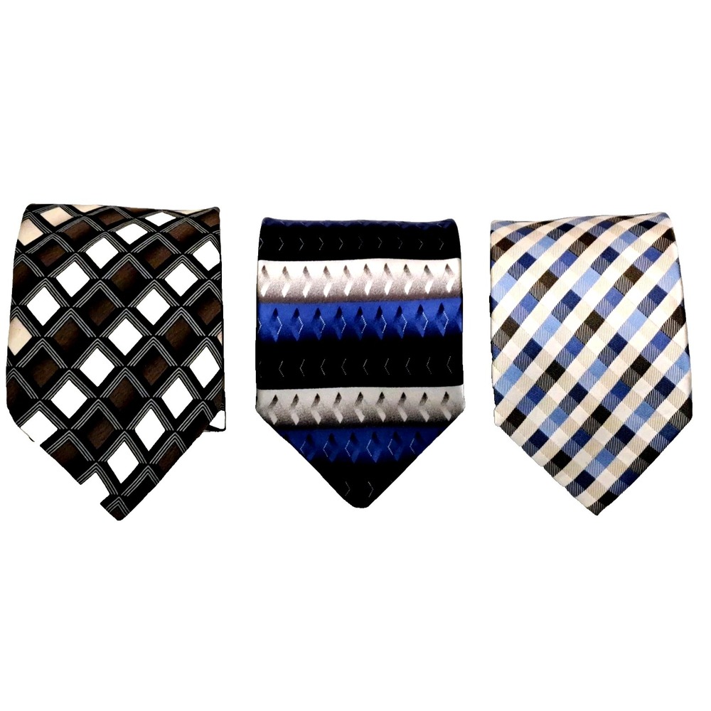 Croft & Barrow 3‎ Mens Ties 100% Silk Hand Made Office Classsic Striped Plaid